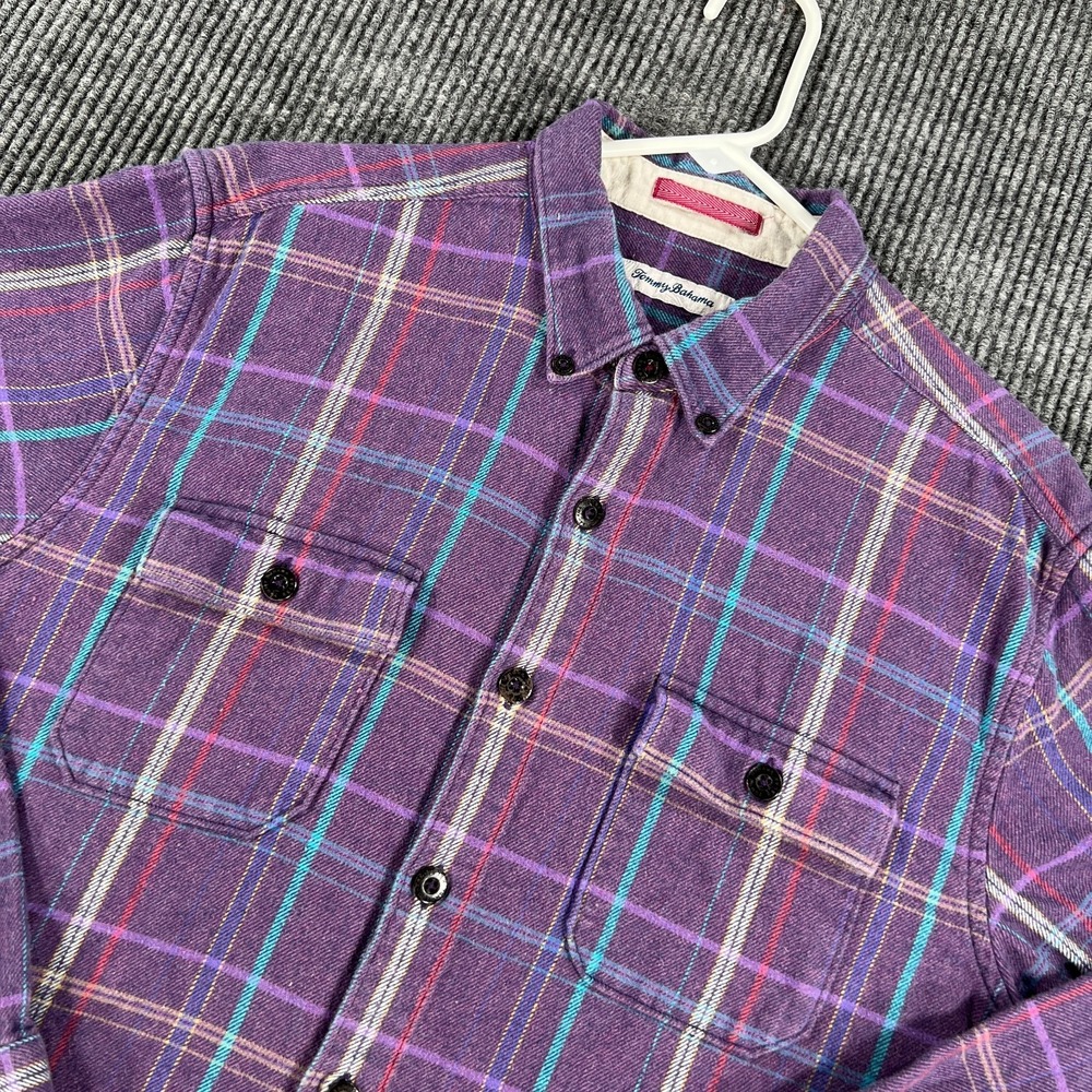 Tommy Bahama Shirt Mens Large Purple‎ Plaid Long Sleeve Button Down Casual